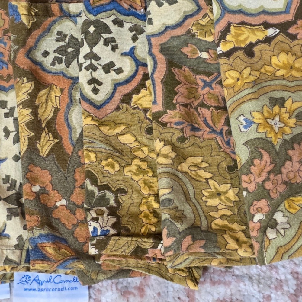 April Cornell Set of 6 Cotton Napkins VTG Cottage Paisley Floral Green Yellow - Picture 2 of 8